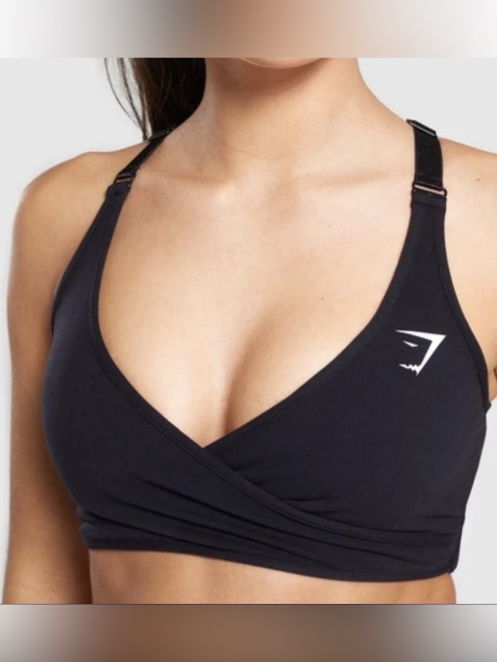 Gymshark Elite Wrap Sports Bra Mesh Racerback Logo Athletic Black Womens M - Picture 3 of 16